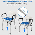 Shower Chair for Inside Shower 500lbs - Bariatric Shower Seat with Arms & Back, 6 Height Adjustment & Reinforced Crossbars for Elderly/Disabled Adults, Blue