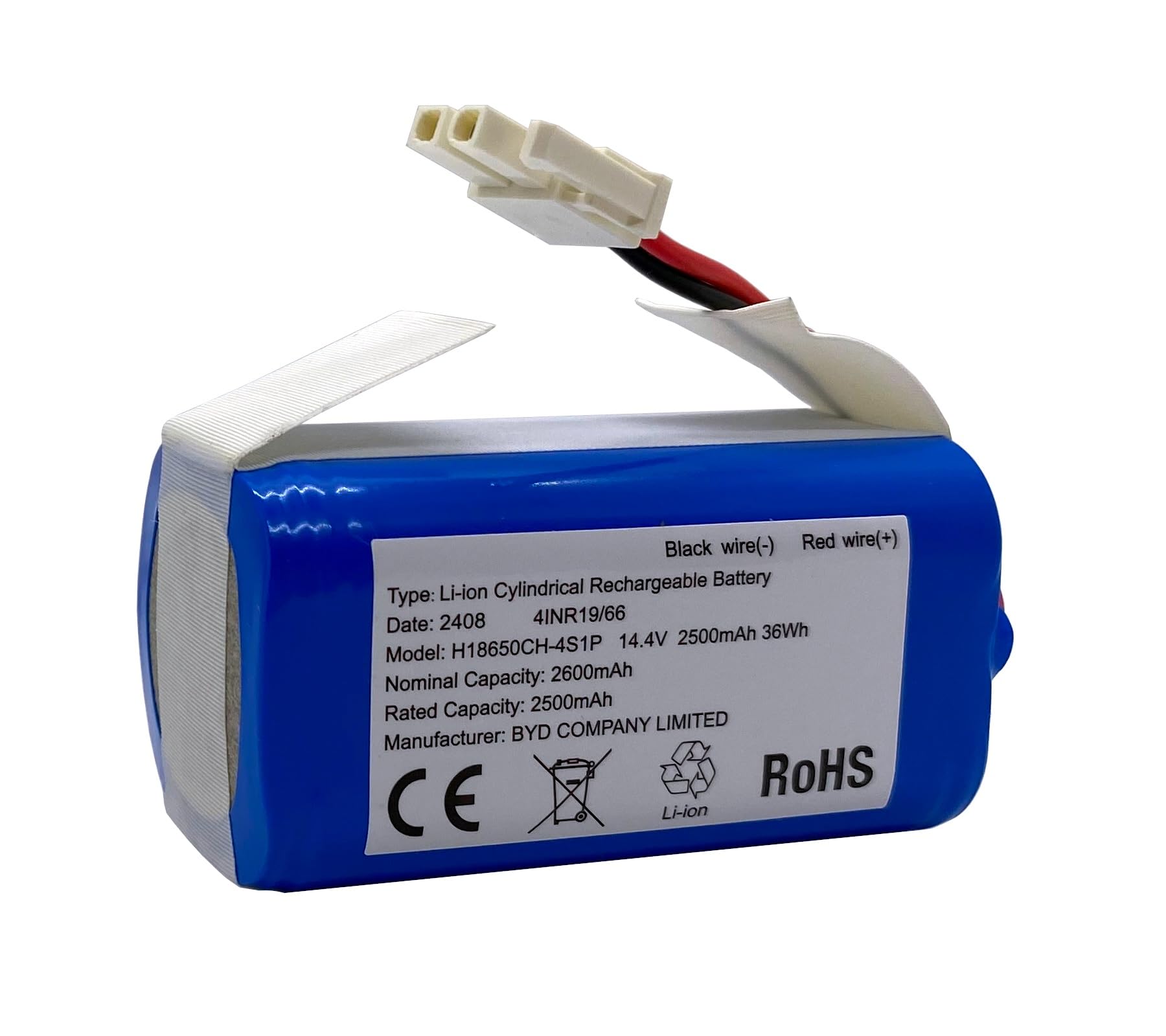 Replacement Battery for ILIFE A4s, A4s pro, A6, A7, A8, A9 Vacuum Cleaner, 2600mAh, 14.4v/14.8v; (OEM: BYD. Attention The Side Hook Connector); NOT fit for iLife V3, V3s, V3s Pro, V5, V5s, V5s Pro, V8