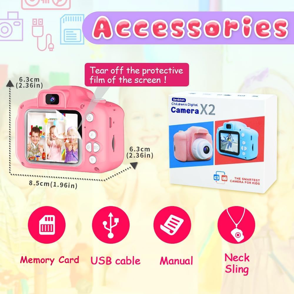 Seckton Upgraded Kids Selfie Camera, HD Digital Video Camera for Kids-Pink