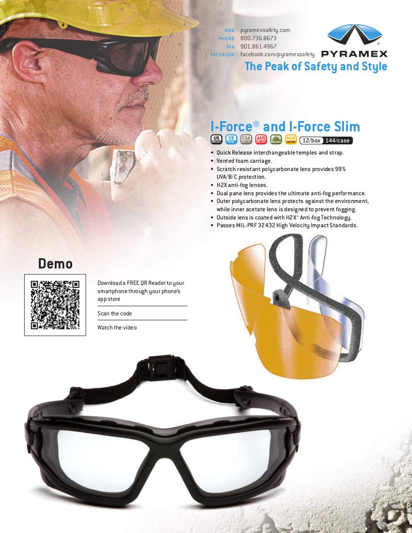Pyramex I-Force Sporty Dual Pane Anti-Fog Goggle,Black Frame/Gray Anti-Fog Lens