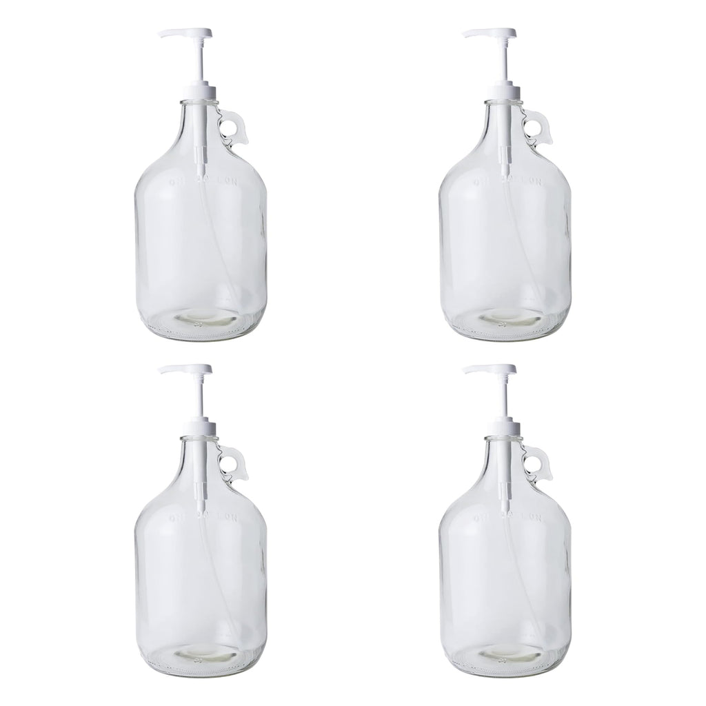 Glass Laundry Detergent Dispenser 4-Pack with Pumps | 1 Gallon Glass Jug