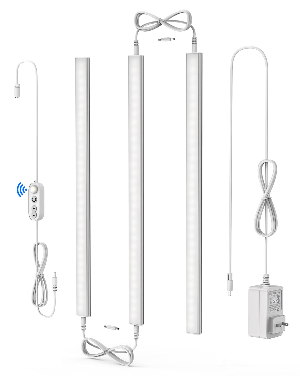 ASOKO Motion Sensor Dimmable Led Under Cabinet Lighting Plug in - 3 Pcs 12 inches Linkable Counter Light Bars, Led Closet Light Daylight White 4500K