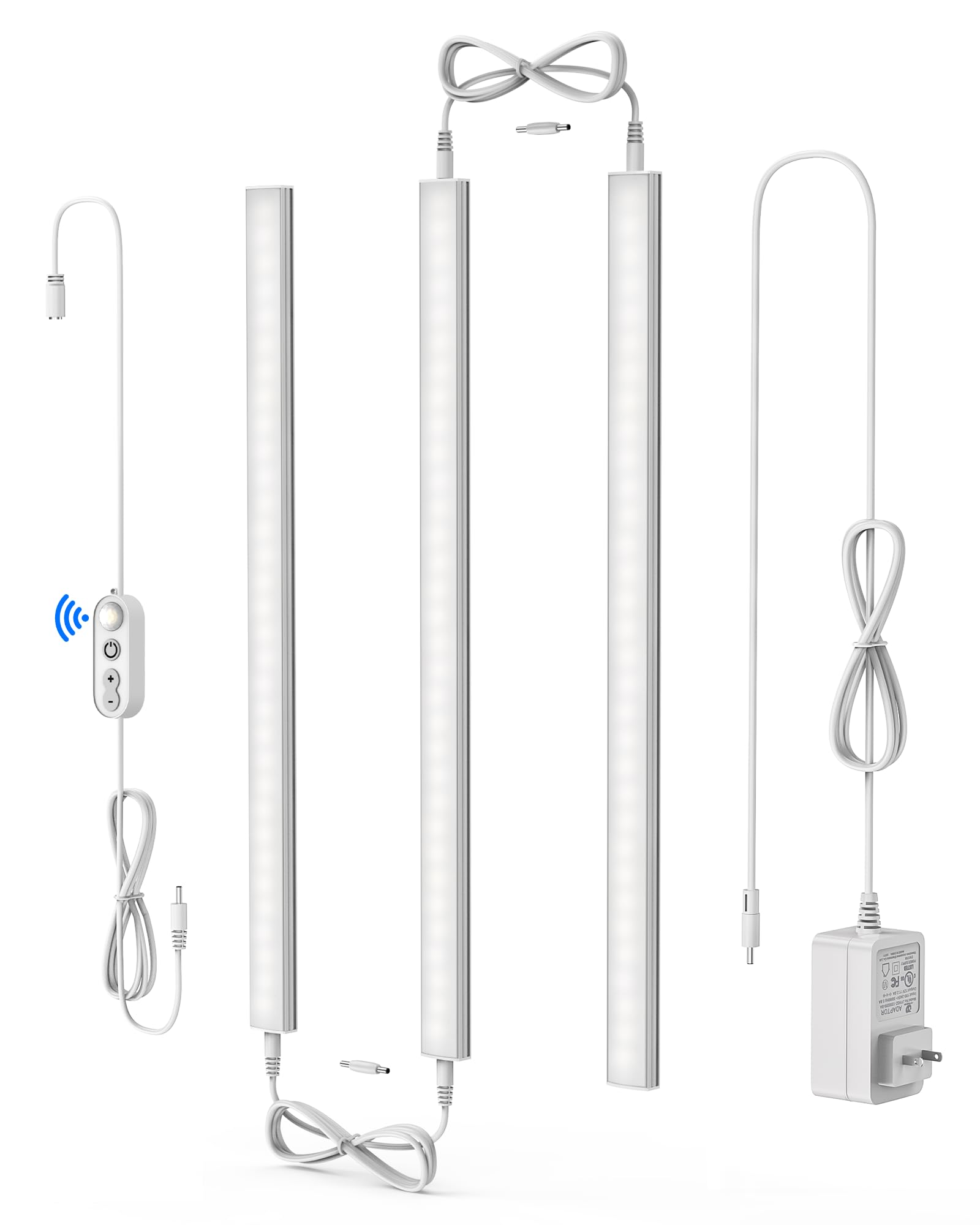 ASOKO Motion Sensor Dimmable Led Under Cabinet Lighting Plug in - 3 Pcs 12 inches Linkable Counter Light Bars, Led Closet Light Daylight White 4500K
