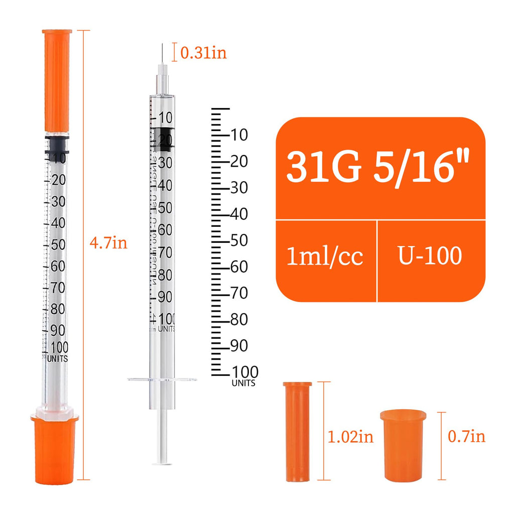 1ML Syringe with 31G 5/16" Needle, 100PACK Individually Wrapped Lab Supplies (1CC 31G 5/16"-100PACK)