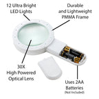 Magnifying Glass with Light, 30X Handheld Large Magnifying Glass for Reading, Lighted Magnifier for Seniors, Macular Degeneration, Coins, Jewelry, Elderly