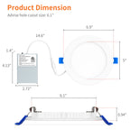 Meconard 6 Pack 6 Inch 5CCT LED Recessed Lighting with Night Light, 2700K/3000K/3500K/4000K/5000K Selectable Ultra-Thin LED Recessed Ceiling Lights, 12W=110W, 1050LM, Dimmable Canless Wafer Downlight