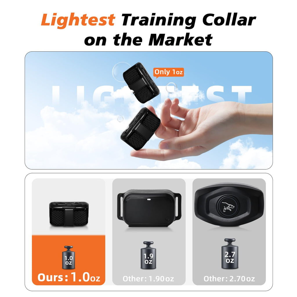 Tiniest Dog Shock Collar, Lightest Dog Training Collar with Remote for Small Dogs 5-15lbs & Medium Large Dogs/Puppies, Waterproof, Rechargeable, 1300ft Range (Black&Ultra Tiny)