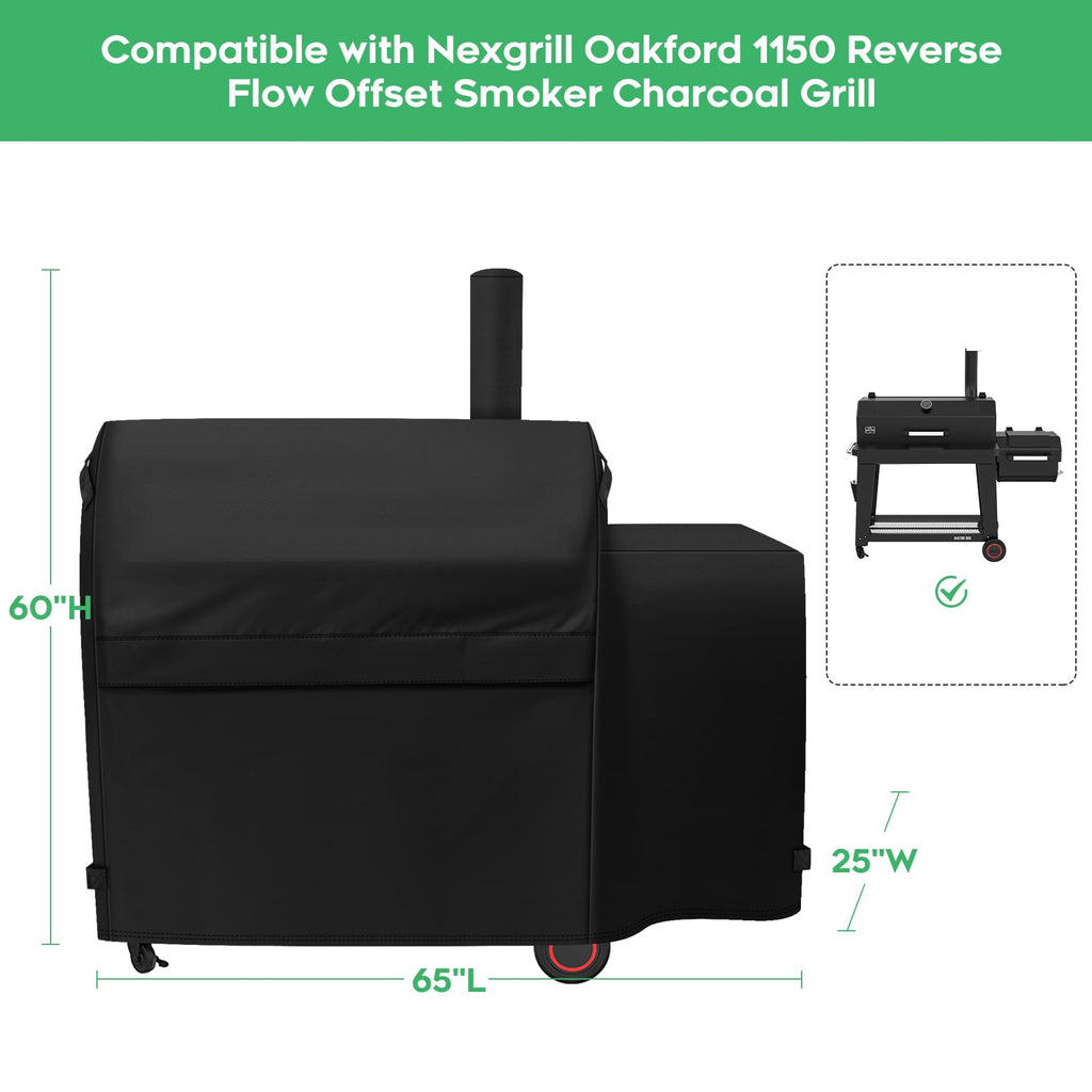 EZ-DONGTENG Heavy-Duty 600D Grill Cover fit for Nexgrill Oakford 1150 Reverse Flow Offset Smoker Charcoal Grill, Nexgrill Oakford 1150 Reverse Flow Grill Model 810-0071 Cover