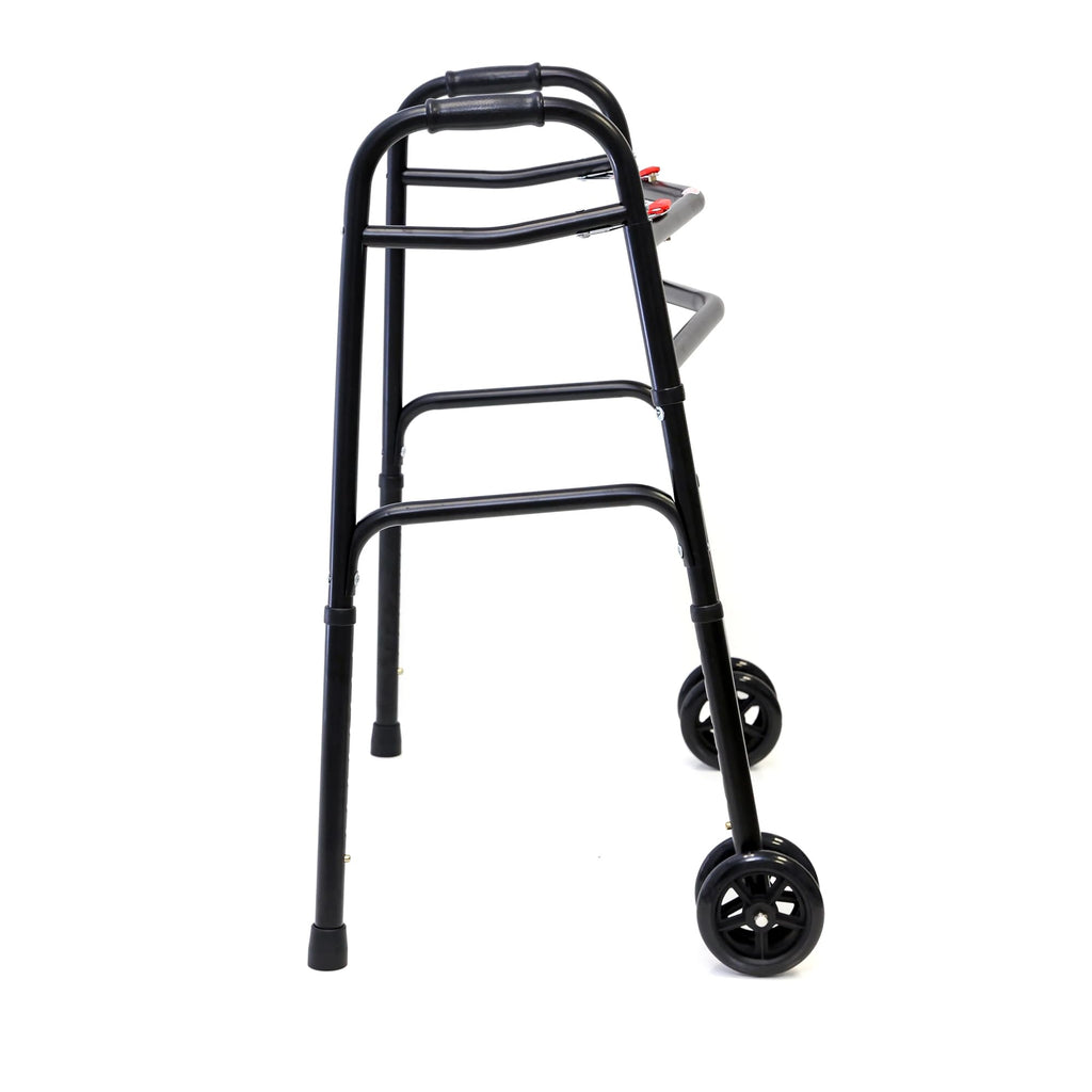 AireMed Bariatric Walker with 5" Wheels – Folding Walker Skis Glides Included - Extra Wide 600 lb Capacity - Adjustable Height - Sturdy Black Steel Frame - Ideal for Seniors and Mobility Support