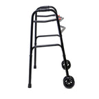 AireMed Bariatric Walker with 5" Wheels – Folding Walker Skis Glides Included - Extra Wide 600 lb Capacity - Adjustable Height - Sturdy Black Steel Frame - Ideal for Seniors and Mobility Support