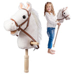 HollyHOME Stick Horse Plush Handcrafted Hobby Horse on a Stick with Wood Wheels Real Pony Neighing and Galloping Sounds for Kids Toddlers White 36 Inches(AA Batteries Required)