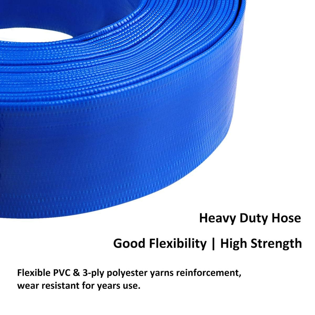 3" x 100' Blue PVC Backwash Hose for Swimming Pools, Heavy Duty Discharge Hose Reinforced Pool Drain Hose with Aluminum Camlock C and E Fittings