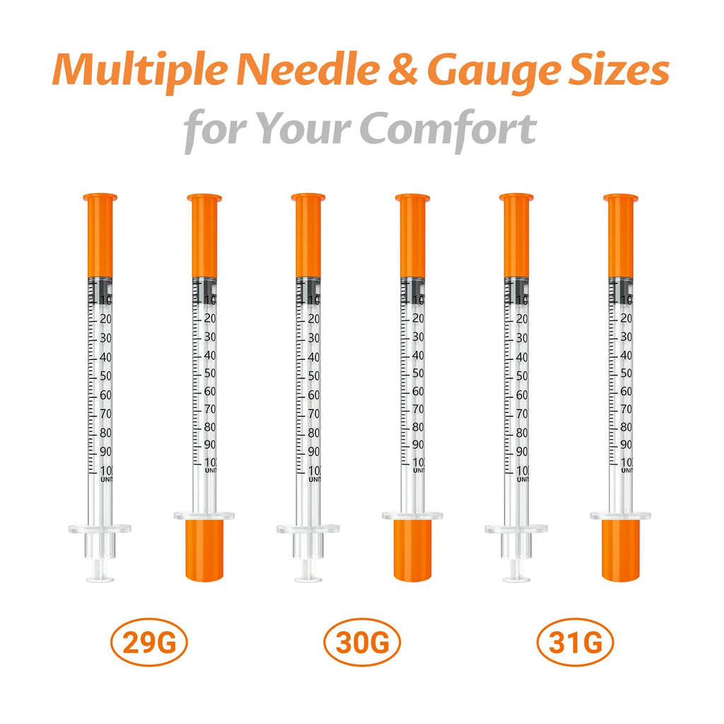 SYRIXA U-100 1 ml/cc Syringes 29G 1ml 1/2"(12.7mm), Individually Packed, Pack of 100