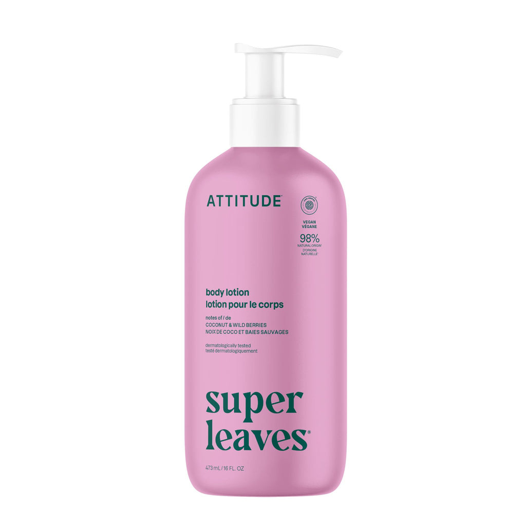 ATTITUDE Body Lotion, EWG Verified Moisturizer, Vegan Skin Care Products, Non-Greasy, Hydrating for Dry Skin, Cruelty Free, Moisturizing, Coconut & Wild Berries Scent, 16 Fl Oz