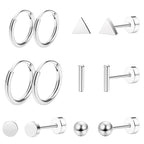Staligue Titanium Earrings Set - 6 Pairs, Hypoallergenic, Silver