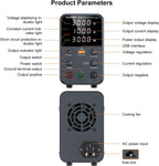 DC Power Supply Variable, Bench Power Supply with Encoder Adjustment Knob, Output Enable/Disable Button, Adjustable Power Supplies with USB Quick-Charge, Short Circuit Alam (30V 10A Black)