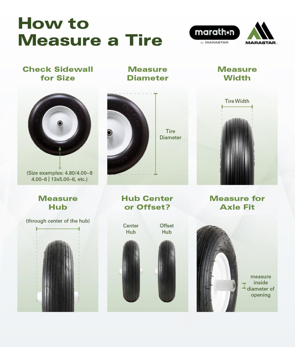 Marathon 00026 Flat Free 2.80/2.50-4 Tire and Wheel Assembly, 3” Centered Hub, 1/2” Ball Bearings, Replacement Tire for Casters, Utility Carts and Other Equipment, Easy Install Assembly