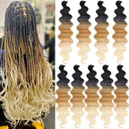 Unionbeauty 24 Inch Body Wave Braiding Hair 9 Packs Pre-Feathered Braiding Hair for Boho Box Braids Crochet Hair Ombre Brown Blonde Synthetic Crochet Braids Hair Extensions for Black Woman(1B/27/613#)