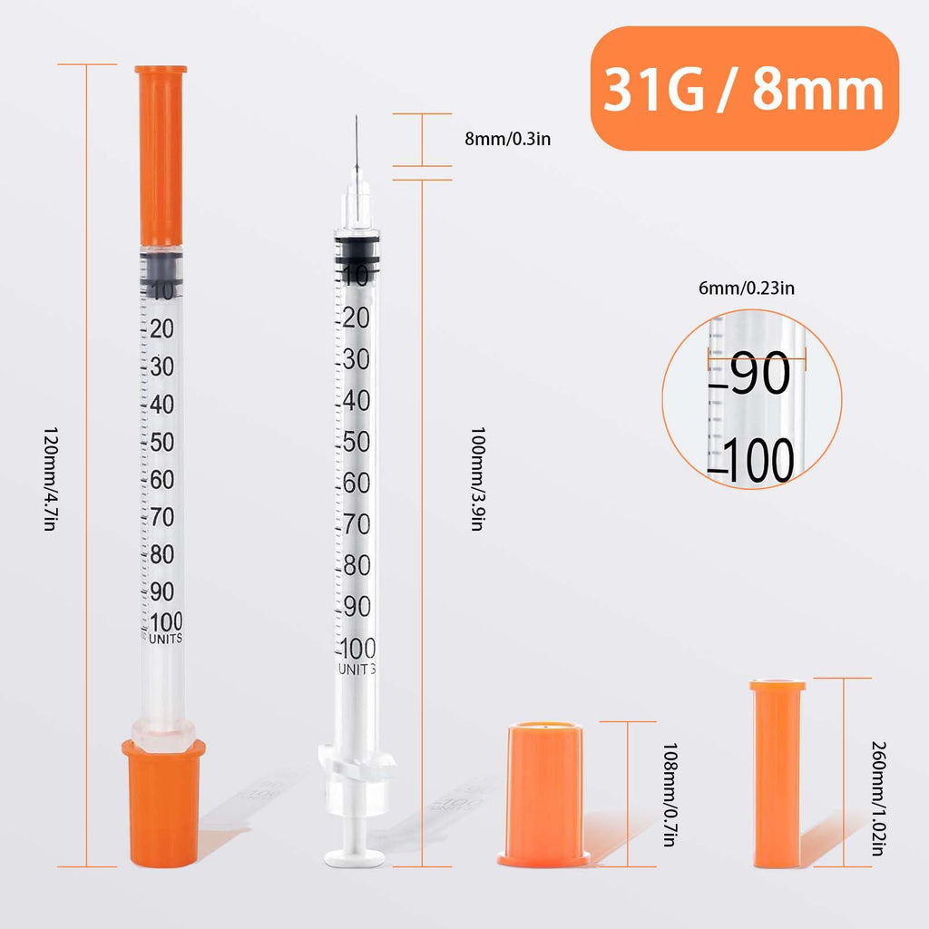 1ml Syringes with 30G 5/16" (8mm) Needle, Individual Wrapped, 100PACK (1CC 31G 5/16"-100PACK)