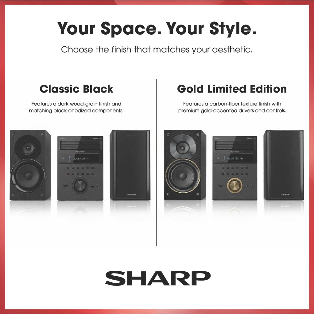 Sharp XL-BH250 Limited Edition 5-Disc Bluetooth Speaker System with USB, AM/FM, and Champagne Gold/Carbon Fiber Finish