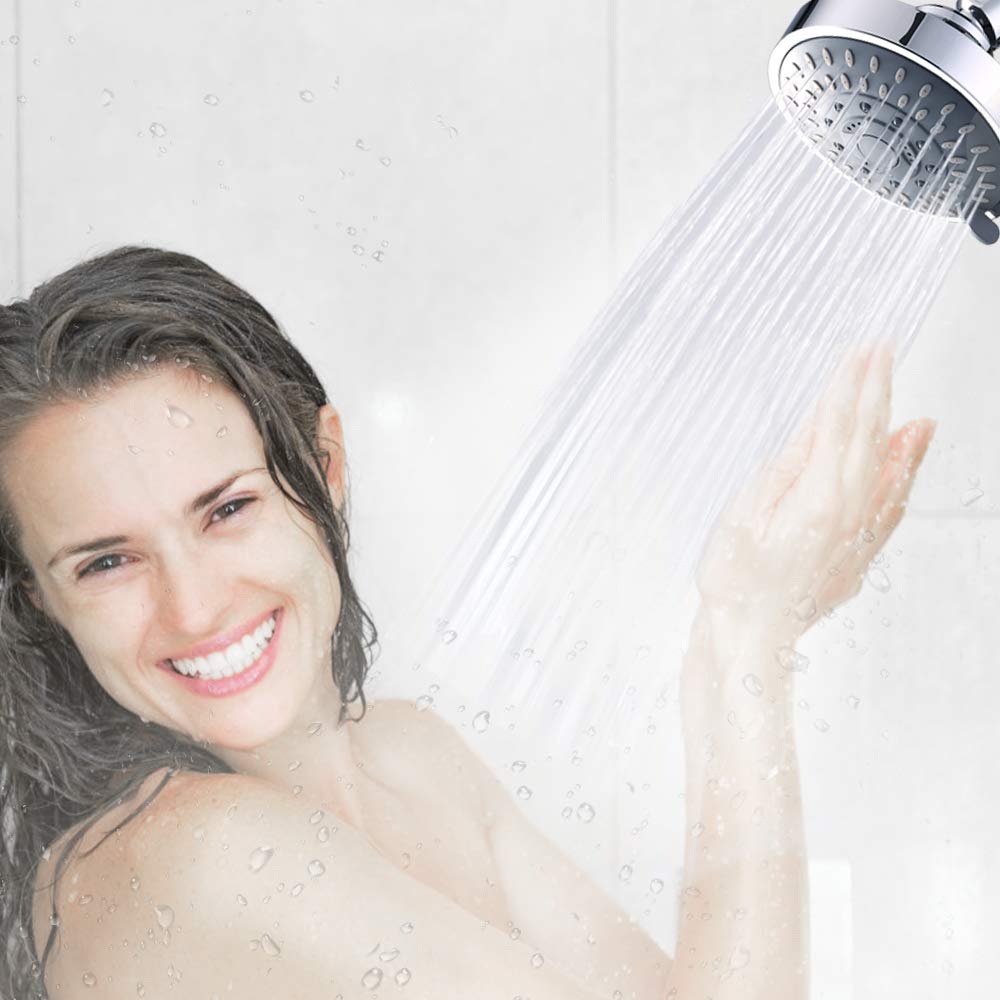 Aisoso Shower Head High Pressure Rain Fixed Showerhead 5-Setting with Adjustable Metal Swivel Ball Joint - Relaxed Shower Experience Even at Low Water Flow & Pressure