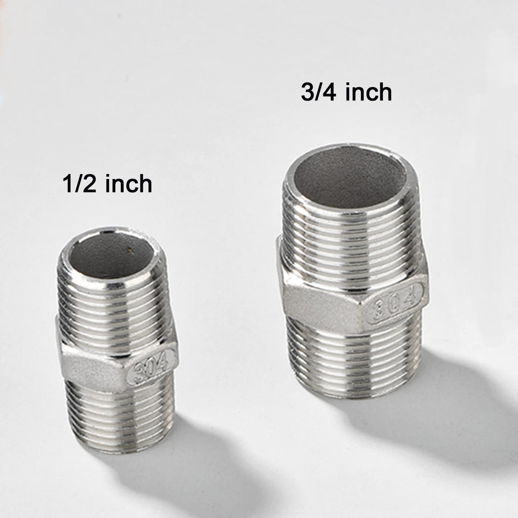 4PCS 3/4" x 3/4" NPT Male Hex Nipple Pipe Fittings, 304 Stainless Steel 3/4 inch MNPT Threaded Pipe Adapter Fittings Equal Nipples Straight Connector