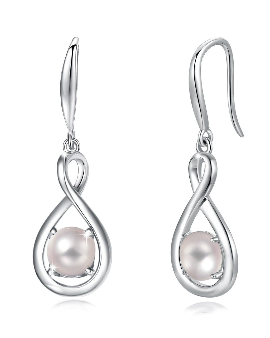 FANCIME White Pearl Dangle Drop Earrings 925 Sterling Silver Dainty Infinity June Birthstone Earring Fine Jewelry Birthday Mothers Day Gifts for Mom Her Women