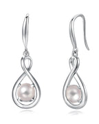 FANCIME White Pearl Dangle Drop Earrings 925 Sterling Silver Dainty Infinity June Birthstone Earring Fine Jewelry Birthday Mothers Day Gifts for Mom Her Women