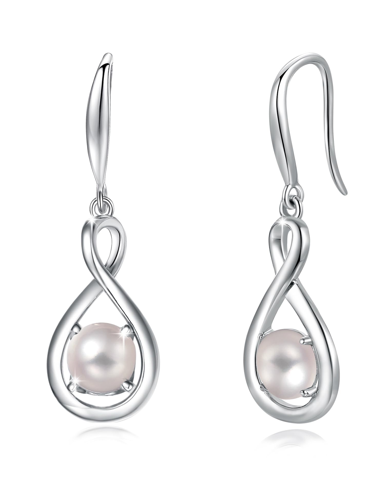 FANCIME White Pearl Dangle Drop Earrings 925 Sterling Silver Dainty Infinity June Birthstone Earring Fine Jewelry Birthday Mothers Day Gifts for Mom Her Women