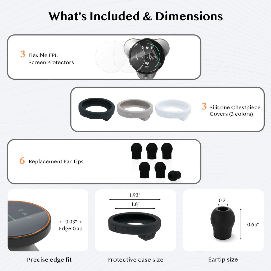 All-in-One Protection Kit for EKO CORE 500 Digital Stethoscope, 3 EPU Flexible Film, 3 Silicone Protective Cover, 6 Rubber Ear Tips, Round Protection for Daily Use, Compatible with EKO Stethoscope