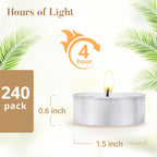 Hypmis Unscented Palm Wax Tea Lights Candles 240 Pack - 4 Hour Clean Burn