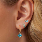Small Gold Huggie Hoop Earrings Set for Women Turquoise Earrings 14K Gold Plated Cartilage Multiple Piercing Jewelry Hypoallergenic Sleeper (A- Turquoise Earrings Set)