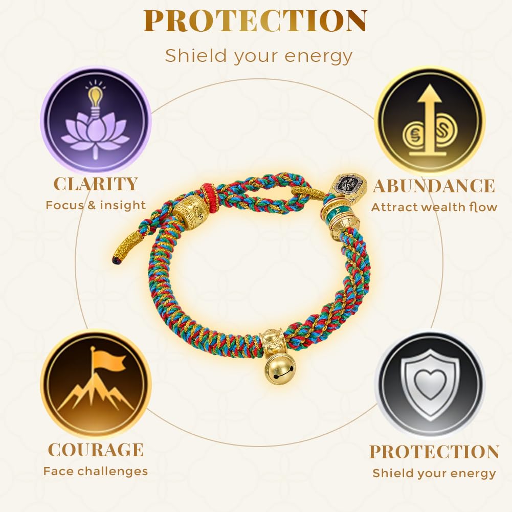 Buddha Stones Tibetan Blessed Wealth Charm Rope Bracelet, Includes Gift Box