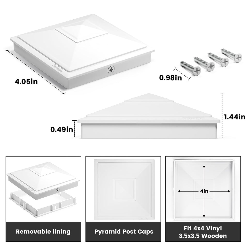 SIEDiNLAR 4x4 Pyramid Post Caps Waterproof Outdoor 4x4 Post Cover, Fits 4x4 3.5x3.5 Vinyl Wood Posts for Fence Deck Mailbox Patio (White, 36 Pack)