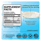 Coconut Oil Capsules 2000mg - Organic Pure Extra Virgin Unrefined Cold Pressed MCT Rich & Non-GMO for Healthy Skin Nails Hair Growth Support Bloating Anti Aging Digestion - 120ct (2 Month Supply)