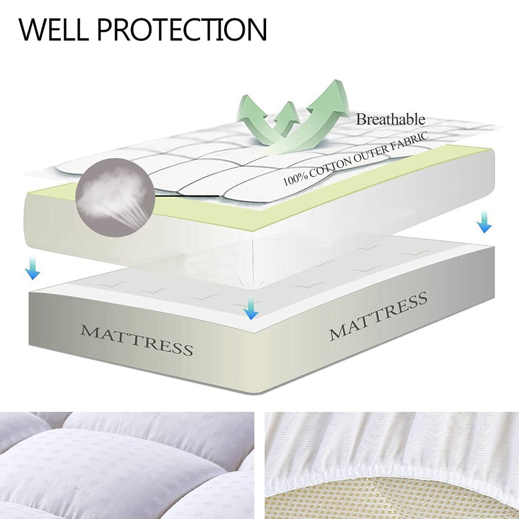 EASELAND King Size Mattress Pad Cotton Pillow Top Mattress Topper White