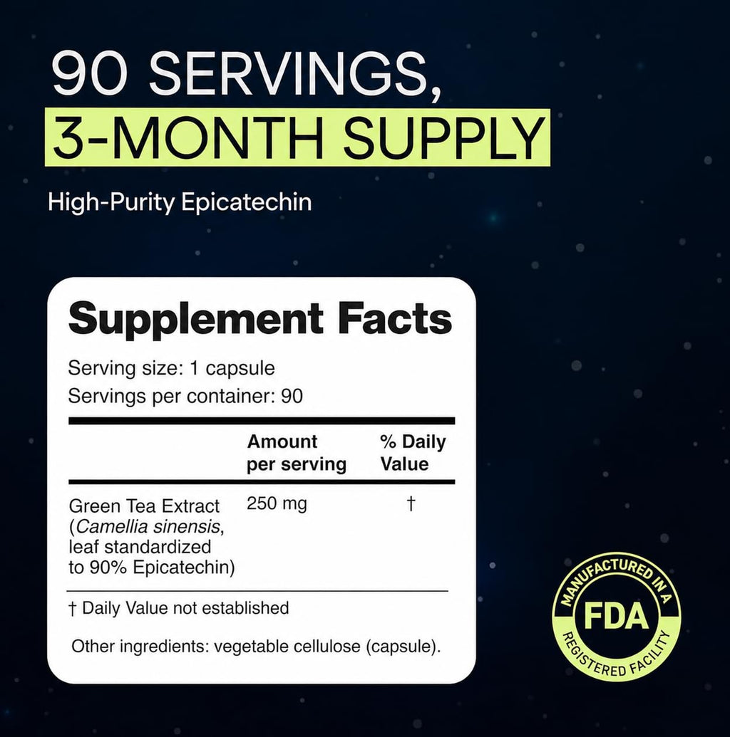 NÜCLEO FUNDAMENTALS High Purity Epicatechin - 90 Capsules - Promotes Strength & Muscle Growth - Nitric Oxide Support - for Daily Performance - Epicatechin Supplements Made in USA