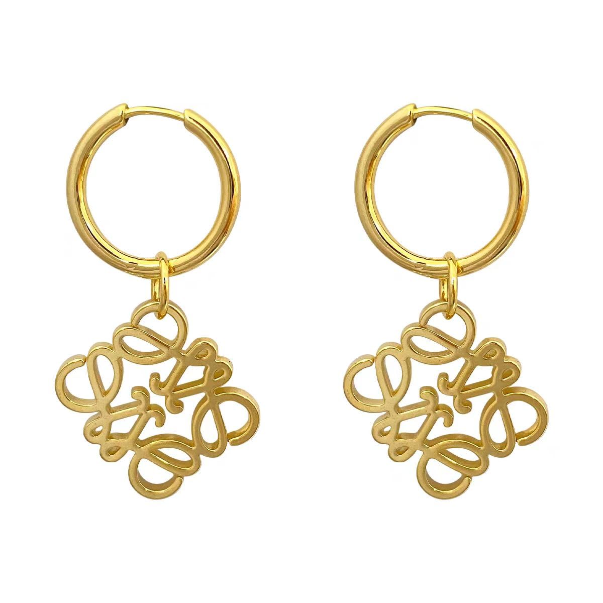 Luxury 14K gold-plated geometric openwork earrings, designer hoop gold earrings, high-end vintage hypoallergenic fashion jewelry.