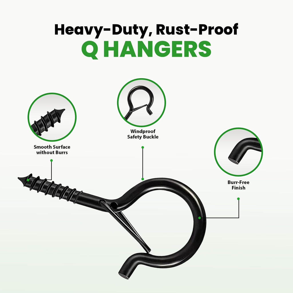 Etoolia 12 Pcs Ceiling Q Hanger Hooks for Hanging Plants 2.2inches Black