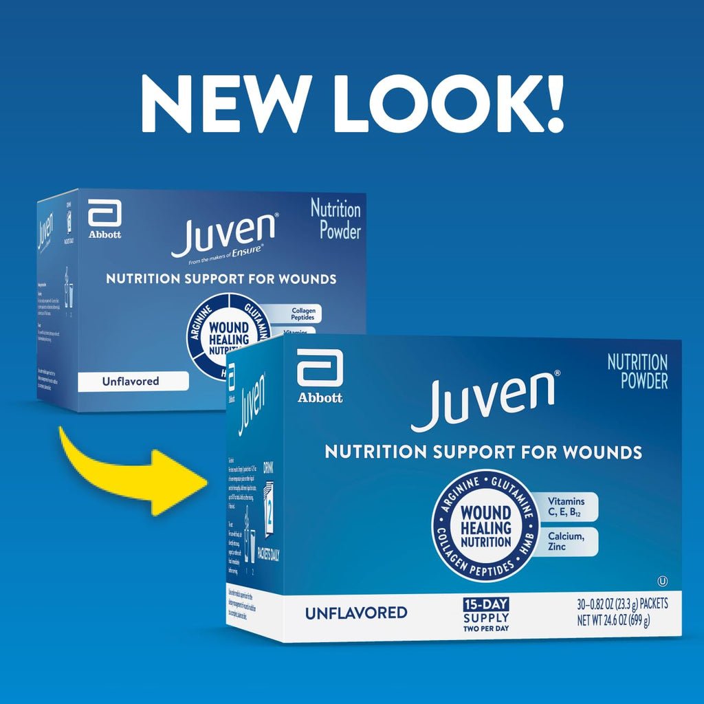 Juven Therapeutic Nutrition Drink Powder Including Collagen Peptides, Amino Acids, and HMB For Wound Healing Support, Unflavored, 30 Packets