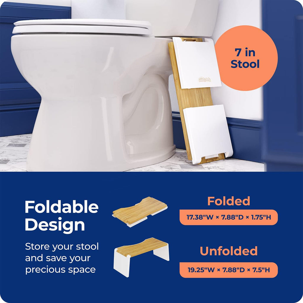 Squatty Potty Stockholm Folding Bamboo Toilet Stool 7" Collapsible, Brown and White, 1 Count