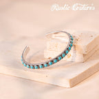 Montana West Women Silver Single Row Round Turquoise Open Cuff Bracelet