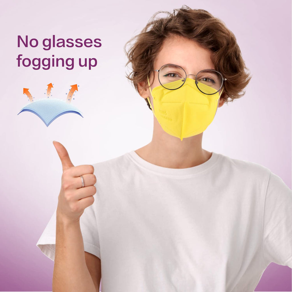 Miuphro KN95 Face Mask 50 Pack, Disposable Respirator Masks, 5 Layer Design Safety Mask for Protection, Ideal for Men and Women (Yellow)