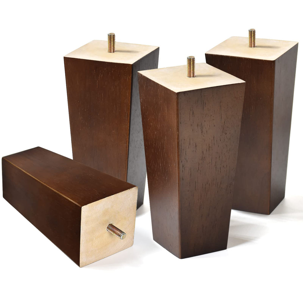 AORYVIC 6 inch Sofa Legs Wood Furniture Legs Pack of 4 Pyramid Couch Legs Mid-Century Modern Brown Replacement Legs for Chair Recliner