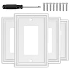 White Decorative Single Decorator Switch Covers Wall Plate, Natural Material Rocker Switch Plates Outlet Covers for Receptacle, GFCI Outlet, Dimmer - Modern Style (1 Gang Decorator 4 Pack)