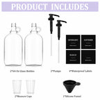 ClutterVerse 2 Pcs Glass Laundry Detergent Dispenser with Black Pump, 64 oz Each, Half Gallon Dispenser for Laundry Room, Includes Black Labels and Measuring Cups