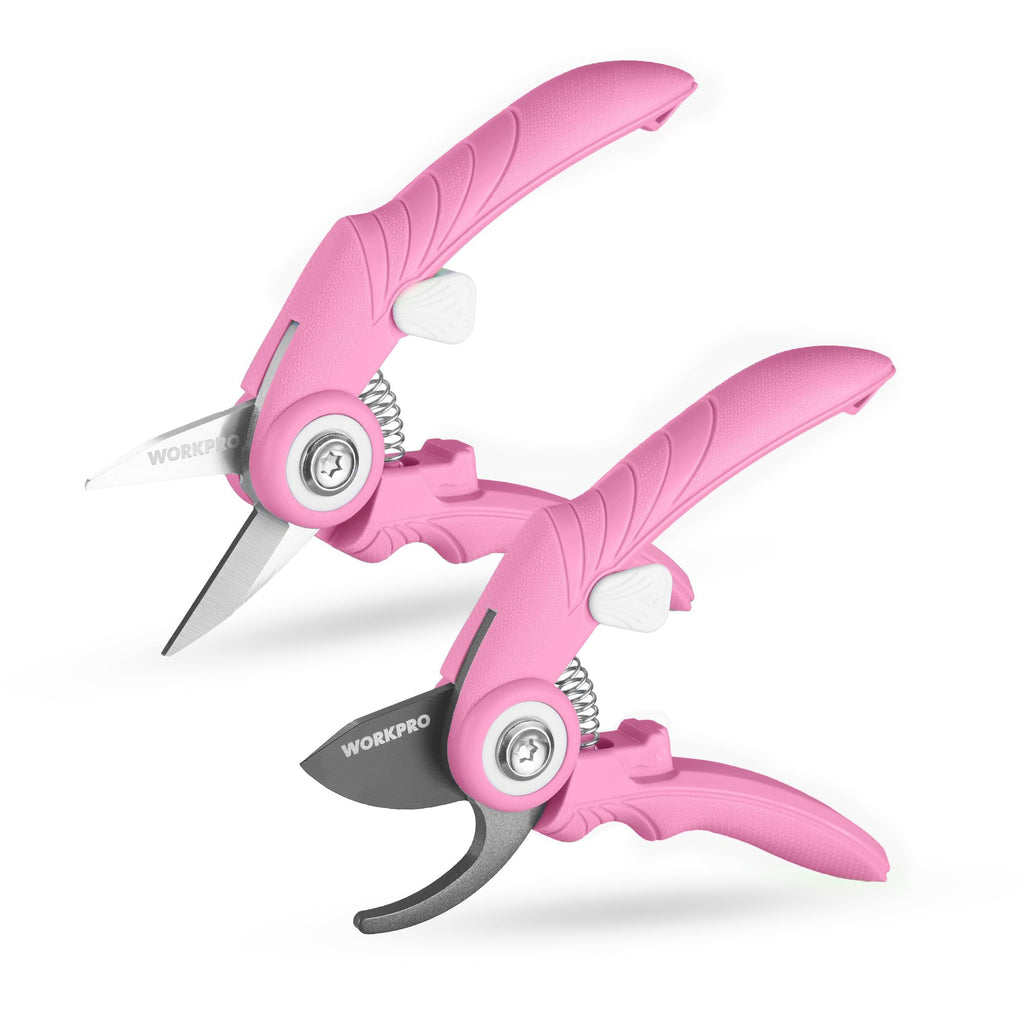 2-Pack 6.9" Garden Pruning Shears, Bypass & Straight Garden Scissors, Pink