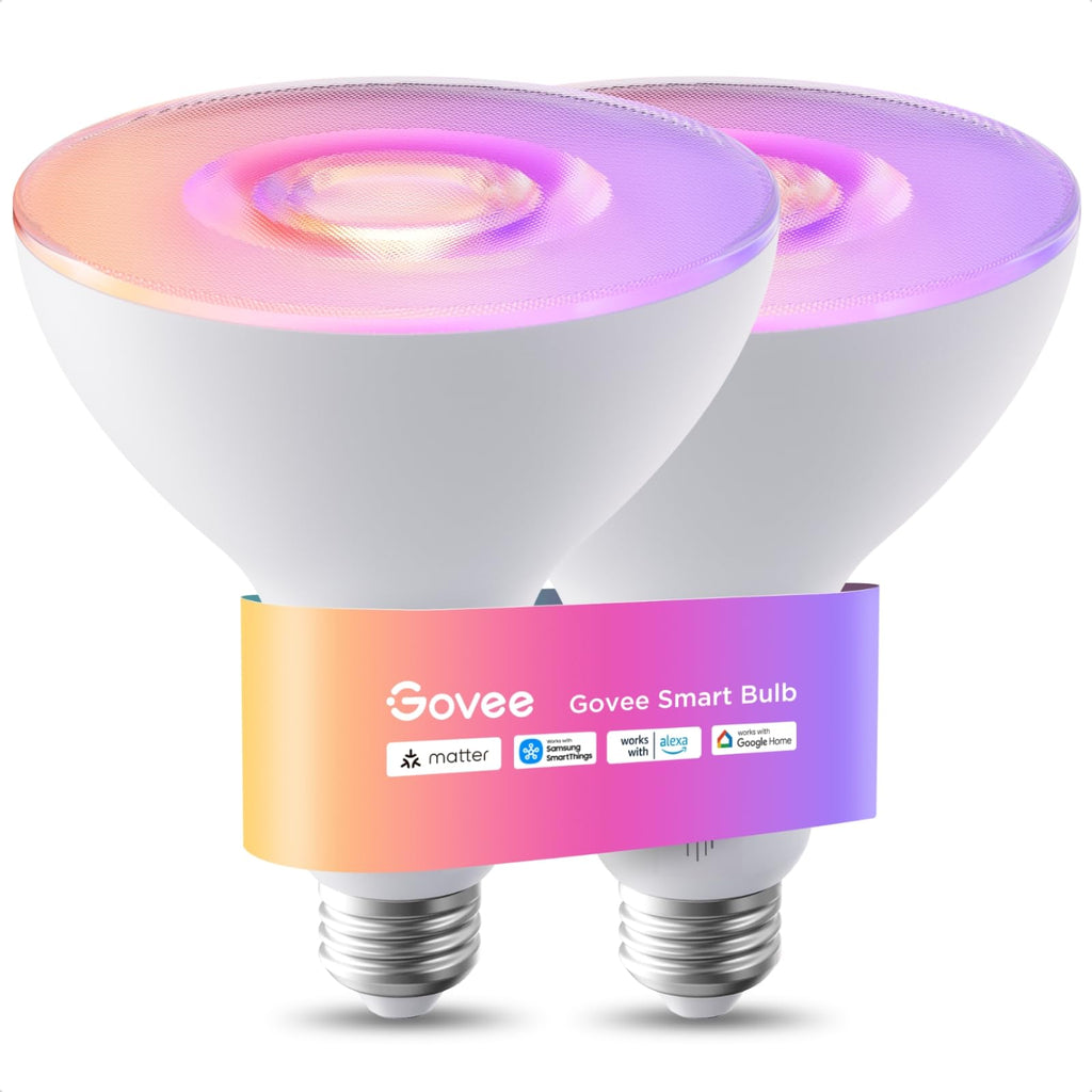 Govee PAR38 Flood Light Bulbs, 1300Lm Flood Lights Outdoor with IP65 Waterproof, Smart Light Bulbs Compatible with Alexa, Matter & SmartThings, RGBWW & Tunable White for Garage&Porch, E26 Base, 2 Pack
