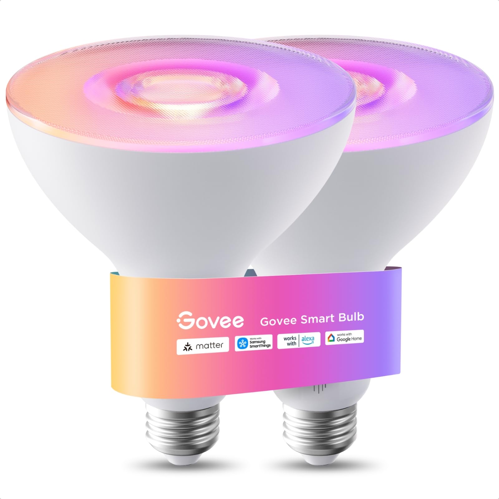 Govee PAR38 Flood Light Bulbs, 1300Lm Flood Lights Outdoor with IP65 Waterproof, Smart Light Bulbs Compatible with Alexa, Matter & SmartThings, RGBWW & Tunable White for Garage&Porch, E26 Base, 2 Pack