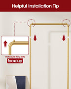 Sakugi Clothes Rack - Clothing Rack with Storage Mesh Shelf & Casters, Heavy-Duty Metal Clothing Rack for Hanging Clothes, Dresses, Coats, Large Load Capacity, Easy Assembly, Gold, 28.0"x16.9"x59.0"
